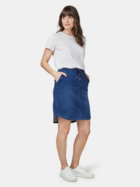 Lulu Luxe Lounge Knee Length Skirt, Mid Indigo, hi-res