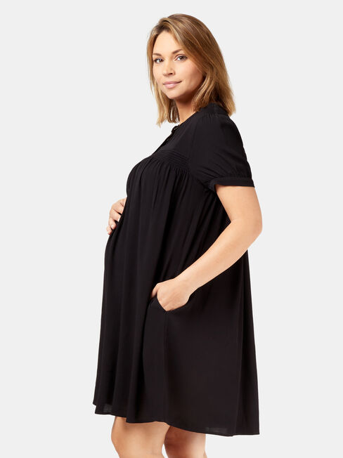 Helena Shirred Maternity Dress, Black, hi-res