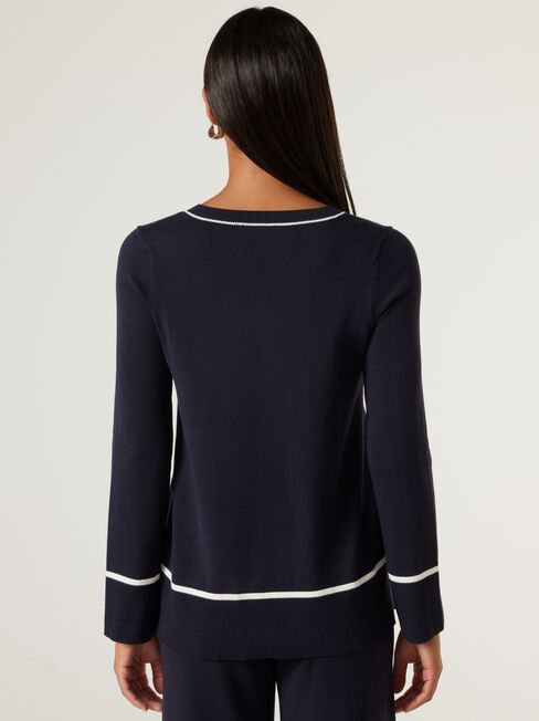 Jane Contrast Knit Pullover, Ink, hi-res