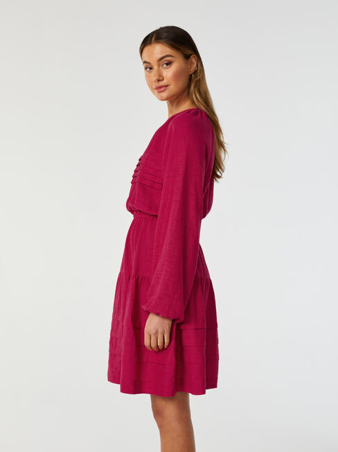 Hannah Pintuck Dress, Red, hi-res