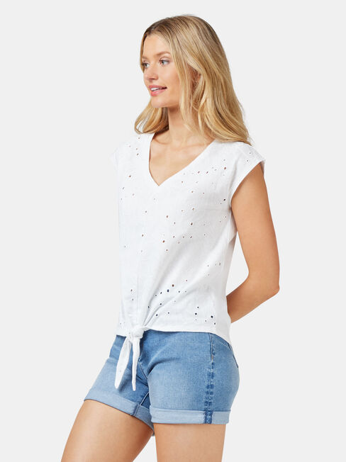 Natalie Palm Broderie Tee, White, hi-res