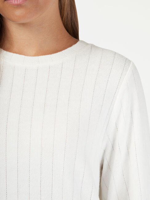 Jemma Jersey Shirred LS Top, White, hi-res