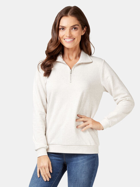 Zip Front Sweat, White, hi-res