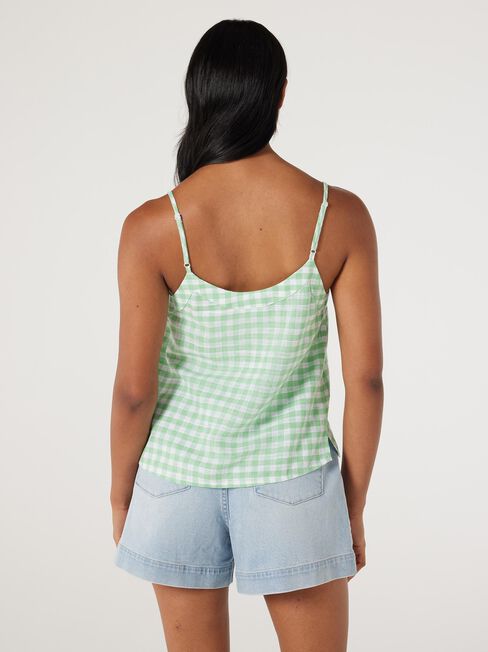 Fifi Button Front Top, Green Gingham, hi-res