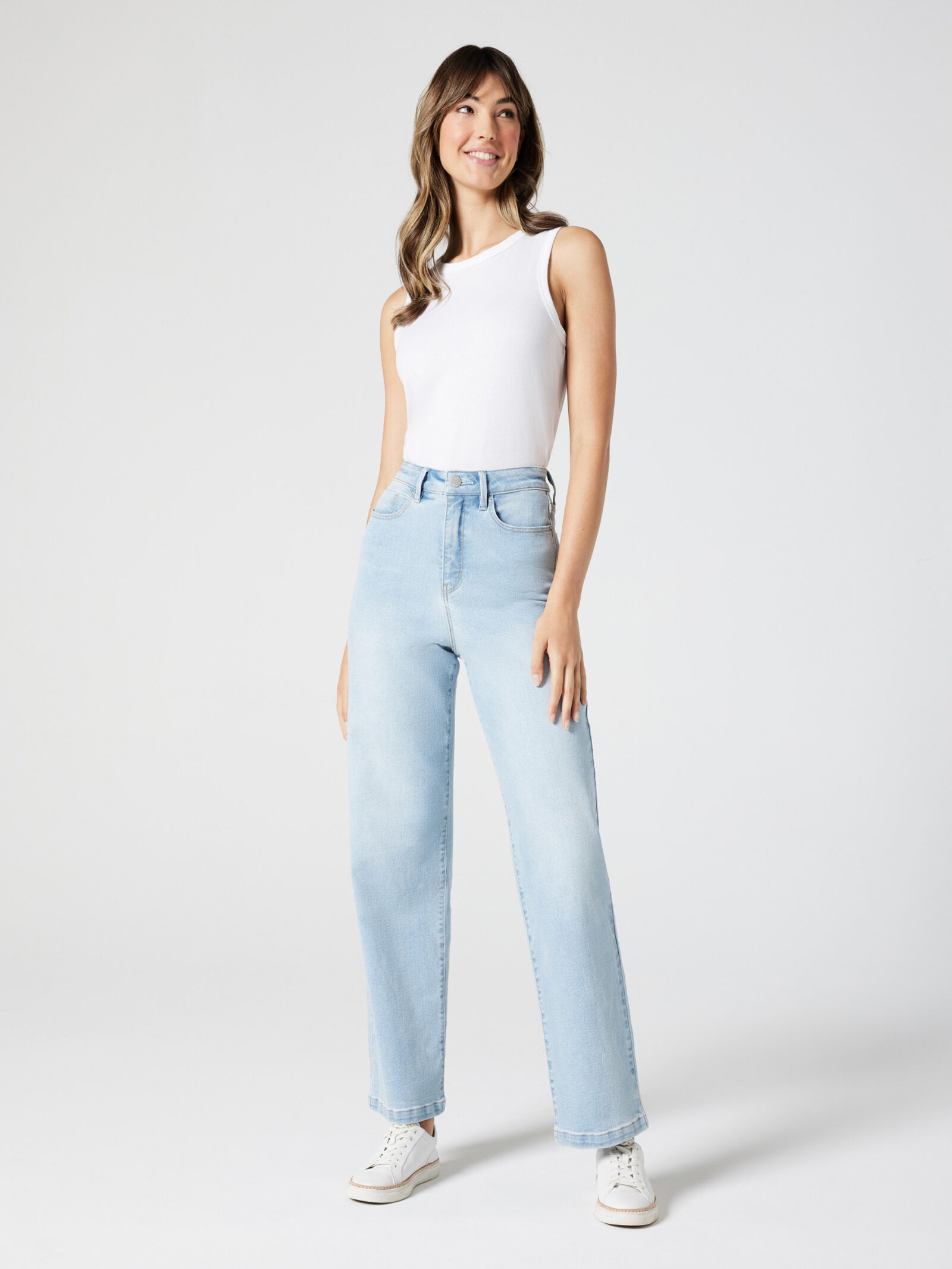 High waisted wide leg jeans top
