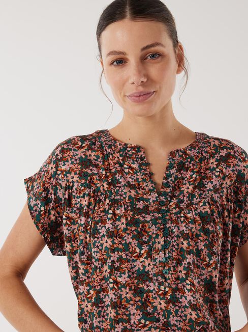 Heather Button Front Top, Floral, hi-res