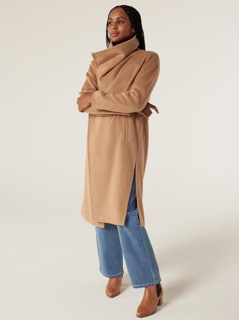 Mattea Longline Coat, Camel Marle, hi-res