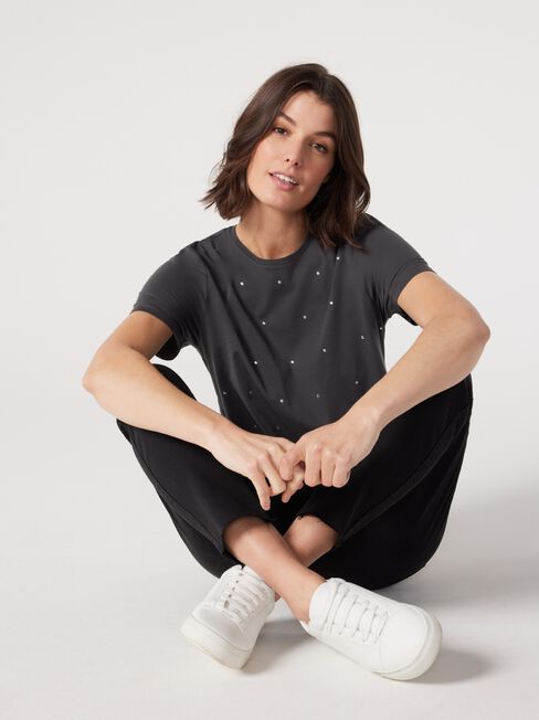 Erin Stud Detail Tee, Grey, hi-res