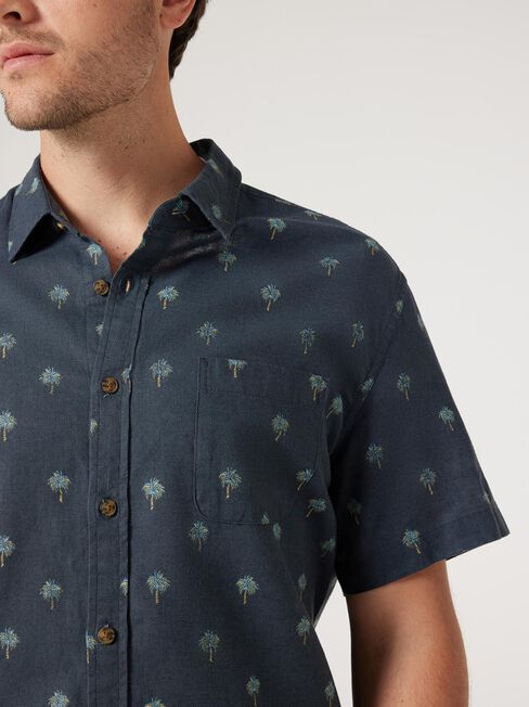 SS Grady Print Linen Shirt, Washed Black Multi, hi-res