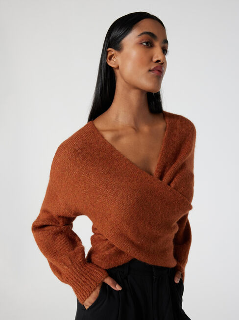 Charlotte Cross Over Knit, Cinnamon, hi-res