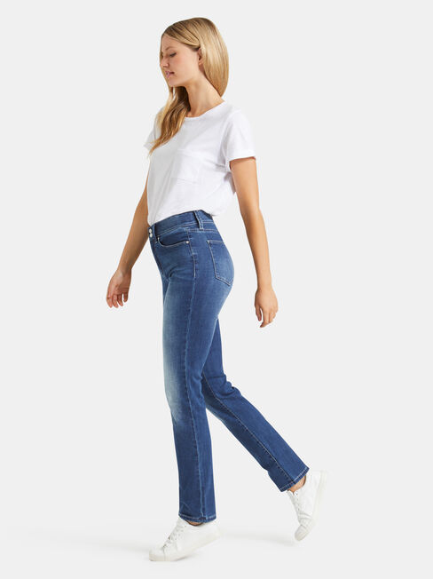 Tummy Trimmer Slim Straight Jeans Mid Sapphire, Mid Indigo, hi-res