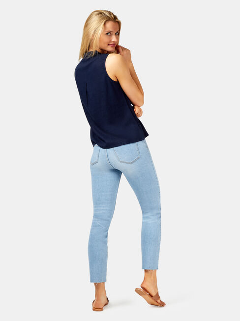 Jenny Button Thru Sleeveless Shirt, Blue, hi-res