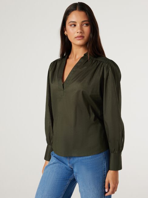 Annemarie Cotton Popover, Green, hi-res