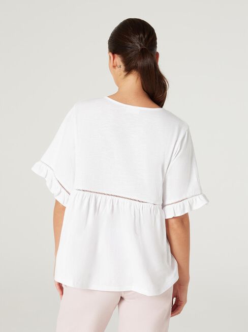Lola Ruffle Jersey Top, White, hi-res