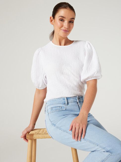 Kris Textured Jersey Top, White, hi-res