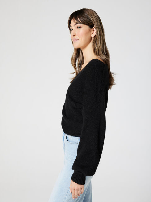 Charlotte Cross Over Knit, Black, hi-res