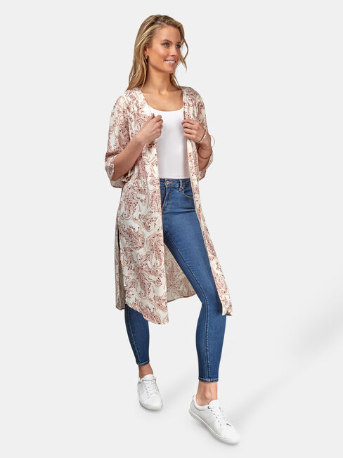 Monica Longline Kimono, Floral, hi-res