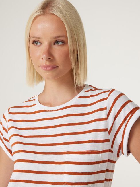 Essential Slub Pocket Tee, Rust Stripe, hi-res