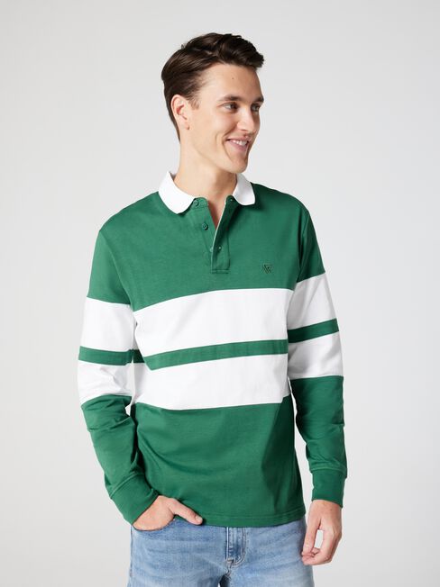 LS Greyson Stripe Rugby Polo, Forest Green Multi, hi-res