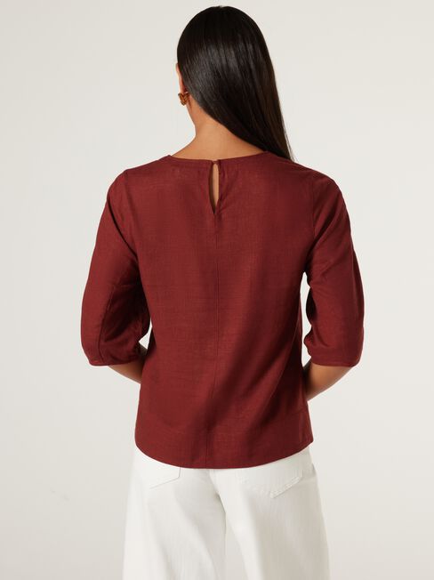 Carrie Blouson Sleeve Top, Brick, hi-res