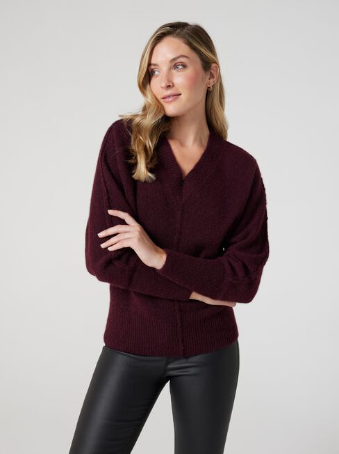 Camilla V-Nk Relaxed Pullover Knit, Auburn, hi-res
