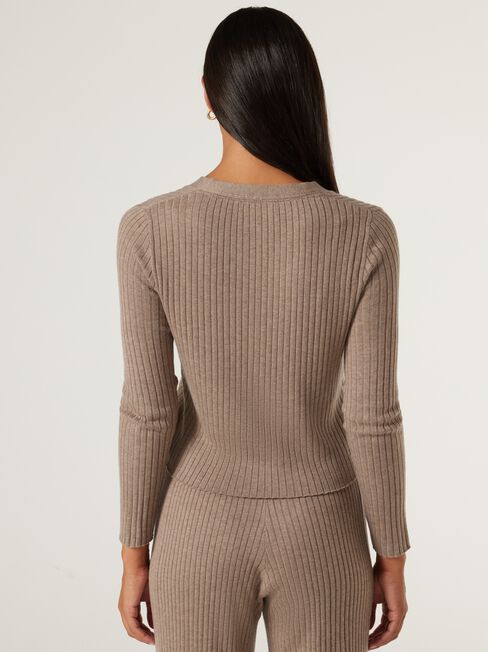 J-Luxe Chunky Ribbed Button Through, Taupe, hi-res