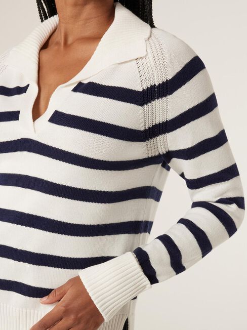 Amalia Collared Stripe Knit, White/French Navy Stripe, hi-res