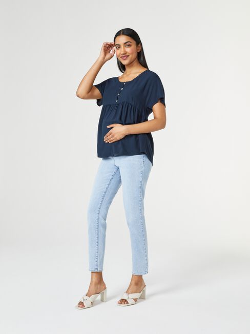 Lacey Half Button Maternity Top, Navy, hi-res