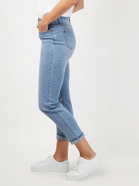 Brooke High Waisted tapered Crop Jeans, Mid Indigo, hi-res