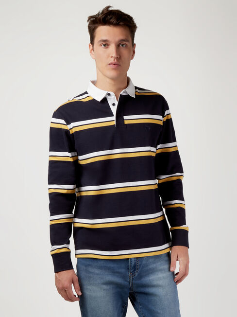 LS Carson Stripe Rugby Polo, Blue, hi-res