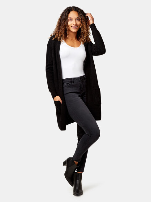 Priya Rib Cardigan, Black, hi-res