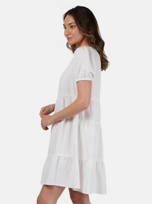Emily Tiered V-Neck Dress, White, hi-res