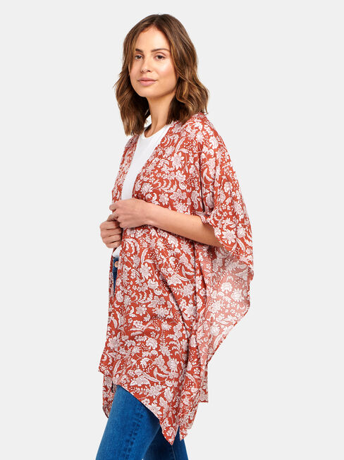 Polly Printed Kimono, Floral, hi-res
