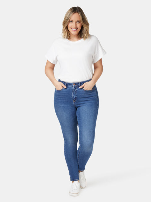 Ellie Curve Embracer High Waisted Skinny 7/8 Jeans Bright Indigo, Mid Indigo, hi-res