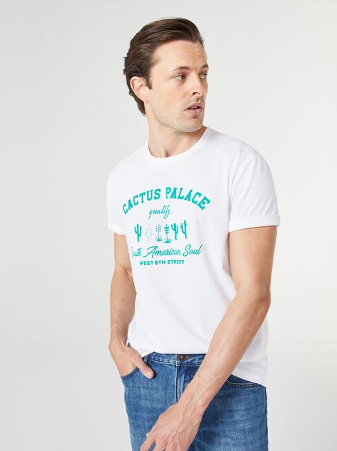 SS Cactus Print Crew Tee, White, hi-res