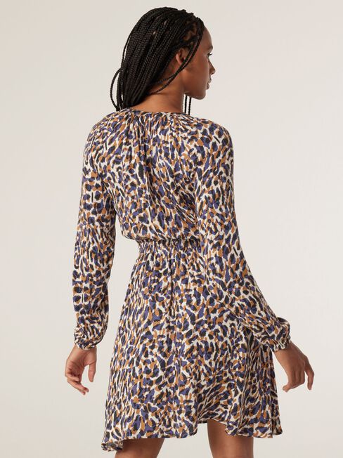 Nicki Shirred Waist Dress, Blurred Animal, hi-res