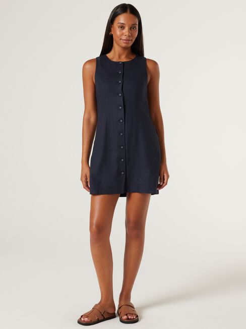 Annie Button Front Dress, Ink, hi-res