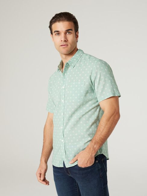 SS Nolan Print Linen Shirt, Sea Green, hi-res