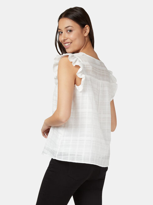 Freya Textured Frill Sleeve Top, White, hi-res