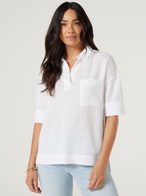 Cassie Textured Cotton Shirt, White, hi-res