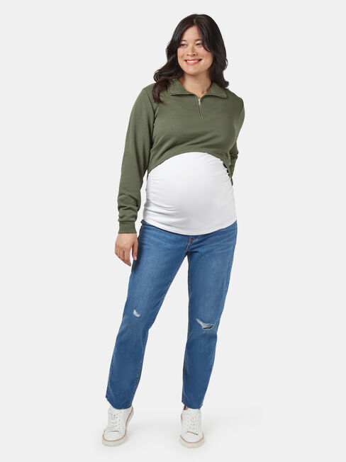 Pearl Zip Front Concave Sweat, Green, hi-res