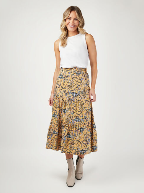 Sara Belted Tiered Skirt, Yellow, hi-res