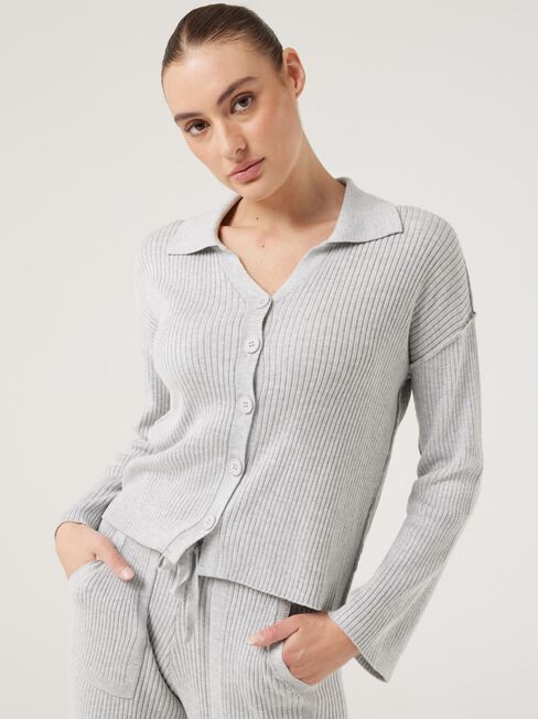 J-Luxe Rib Button Through, Grey Marle, hi-res
