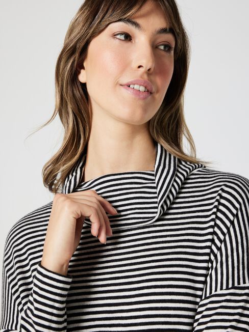 Amy Soft Touch Roll Neck, Black & White Stripe, hi-res