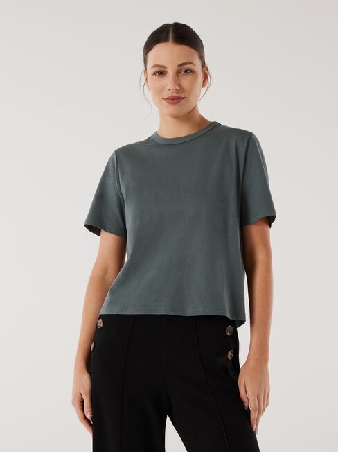Essential Relaxed Crop Tee, Green, hi-res