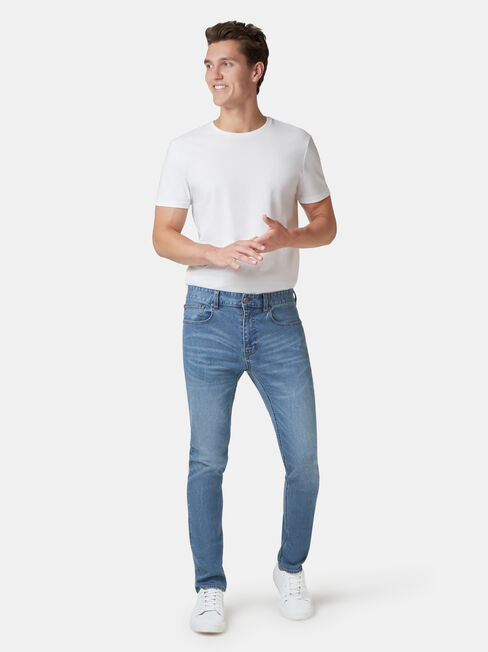 Denim Flex Slim Tapered Jeans Mid Vintage, Light Indigo, hi-res