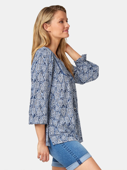 Kinsly Peasant Blouse, Black, hi-res