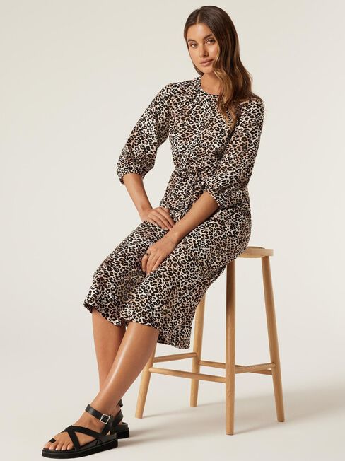 Sashka Printed Dress, Camel Leopard, hi-res