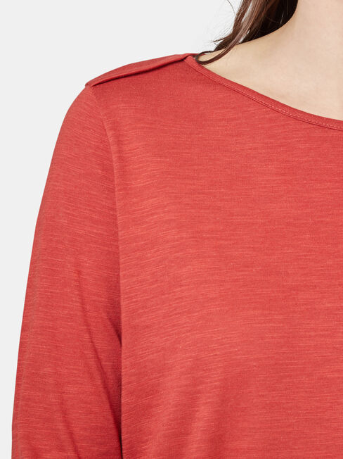 Boat Neck Pocket Tee, Red, hi-res