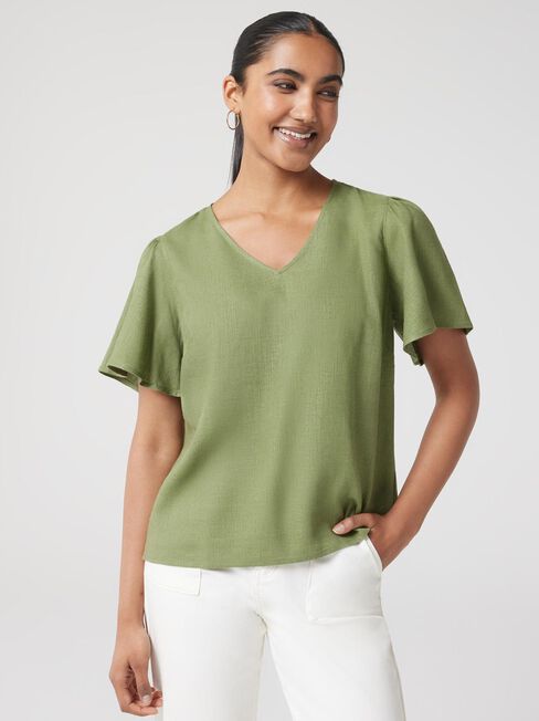 Avery V-Neck Top, Green, hi-res